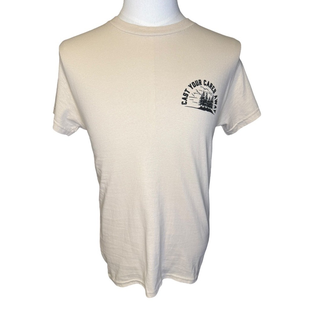 Retrofits Graphic T-Shirt Cast Your Cares Away Skeleton Fishing Small NWT